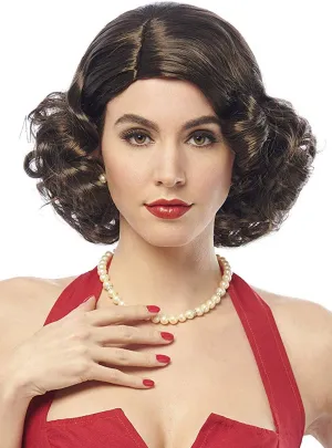 Mrs Sensational Womens Curly Brown 1950s Costume Wig
