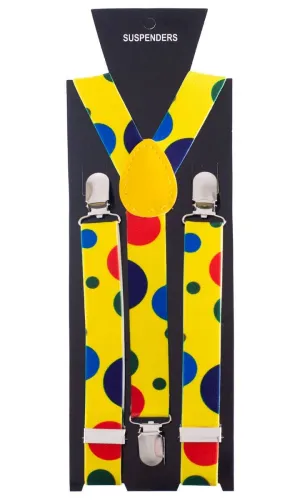Multicoloured Polka Dot Clown Costume Suspenders