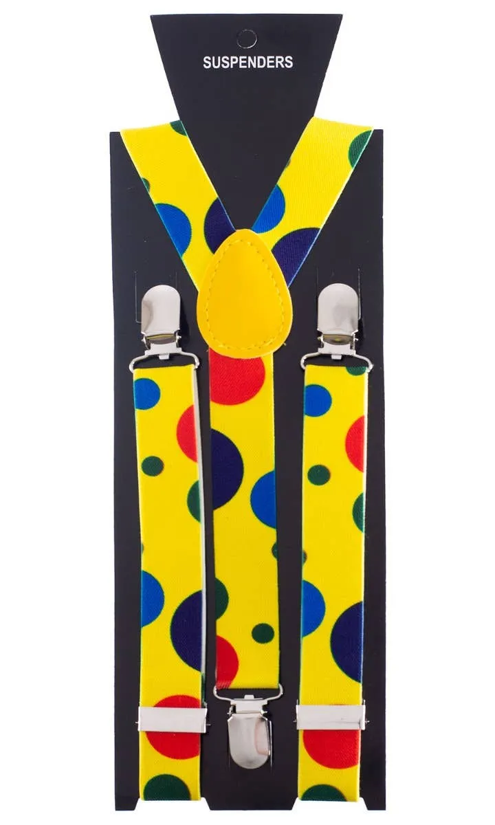 Multicoloured Polka Dot Clown Costume Suspenders