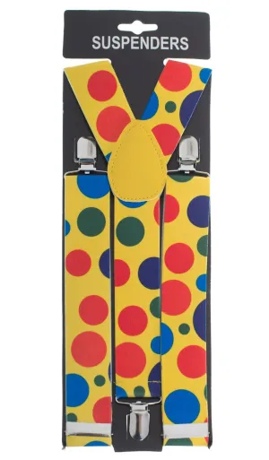 Multicoloured Polka Dot Clown Suspenders Costume Accessory