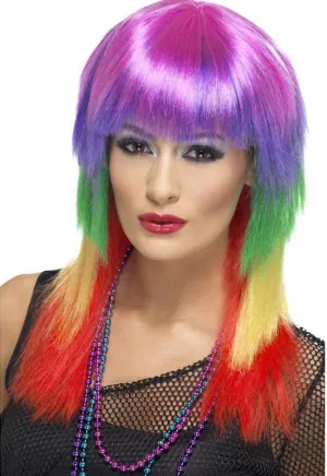 Multicoloured Womens Straight Rainbow Rocker Costume Wig