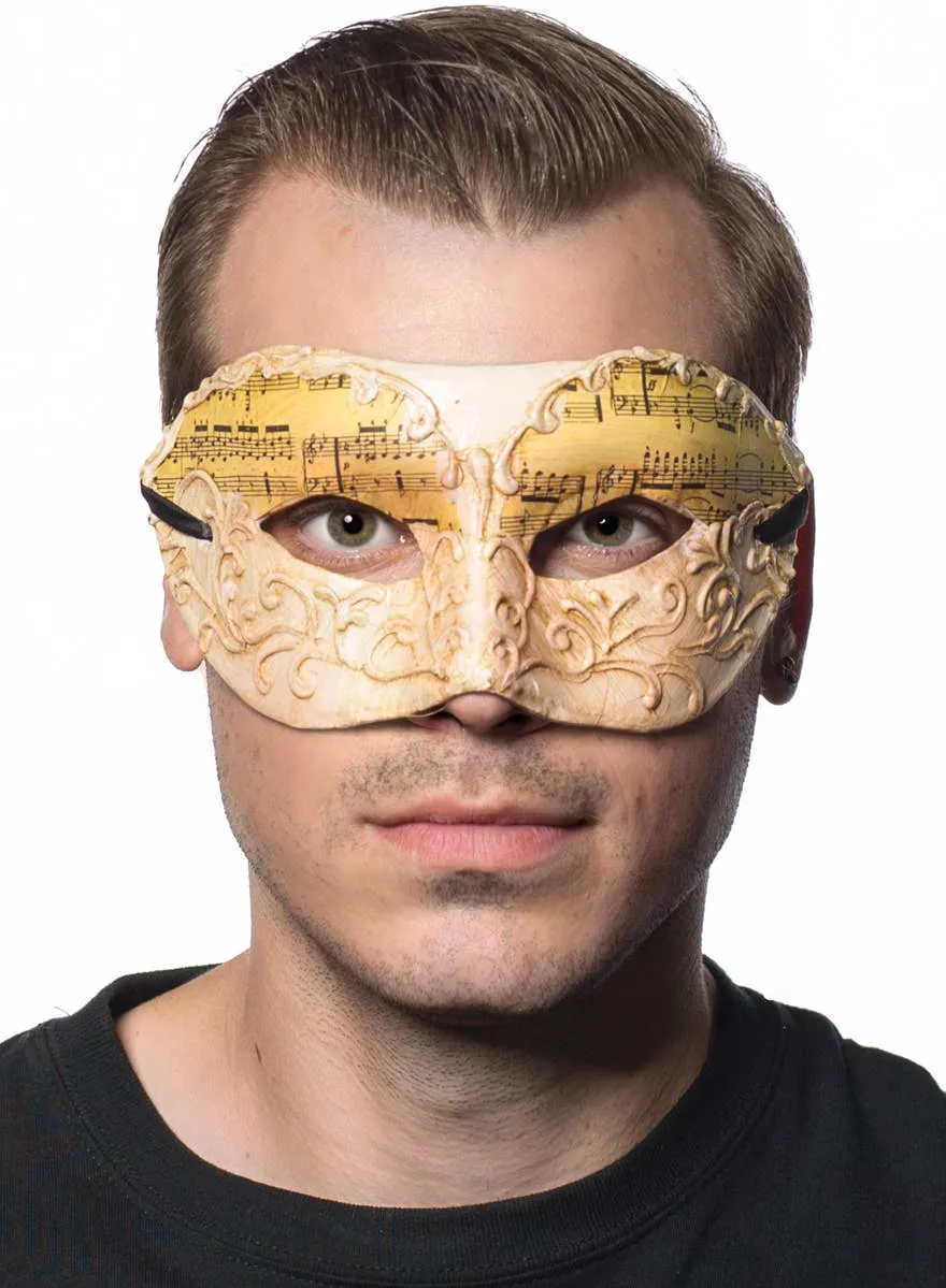 Music Notes Antique White Mens Masquerade Mask