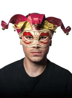 Musical Red and Gold Jester Mens Masquerade Mask