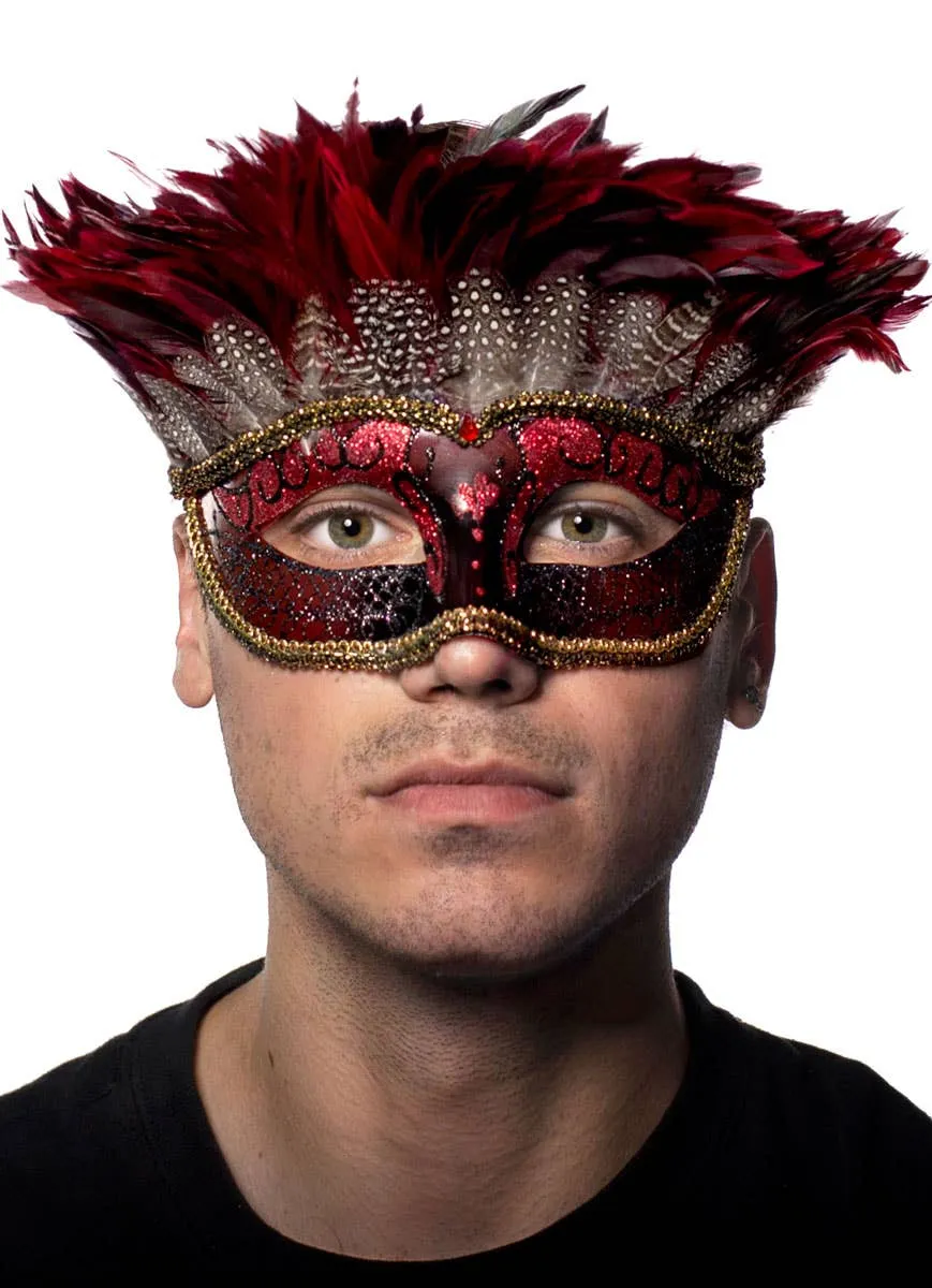 Mystery Red Feather Adult Masquerade Mask