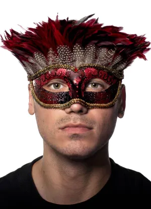 Mystery Red Feather Adult Masquerade Mask