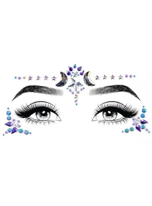 Mystic Purple and Blue Moon and Stars Stick On Face Jewels