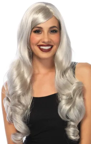 Mystical Womens Long Wavy Silver Costume Wig