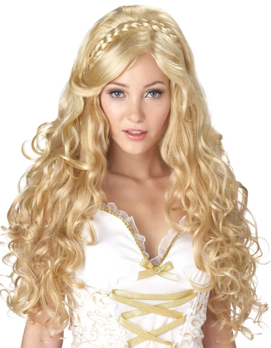 Mythic Goddess Curly Long Blonde Womens Wig