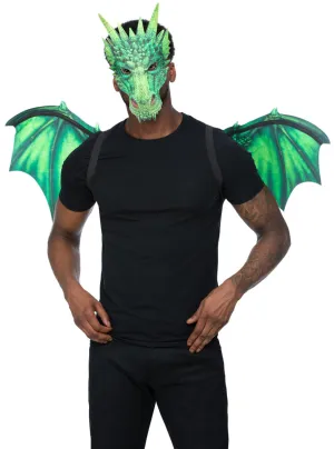 Mythical Green Dragon Adults Wings And Mask Set