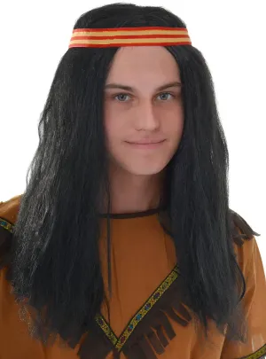 Native American Long Black Mens Costume Wig