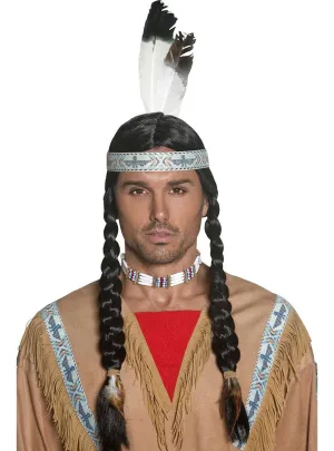 Native American Mens Long Black Plaited Wig