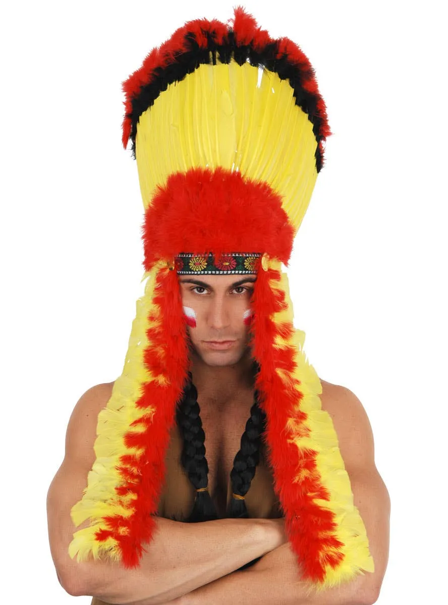Native American Red and Yellow Feather Headdress