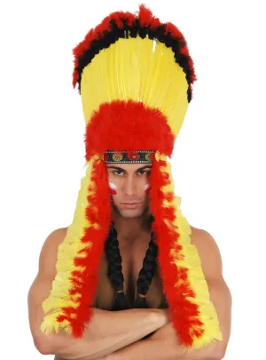 Native American Red and Yellow Feather Headdress