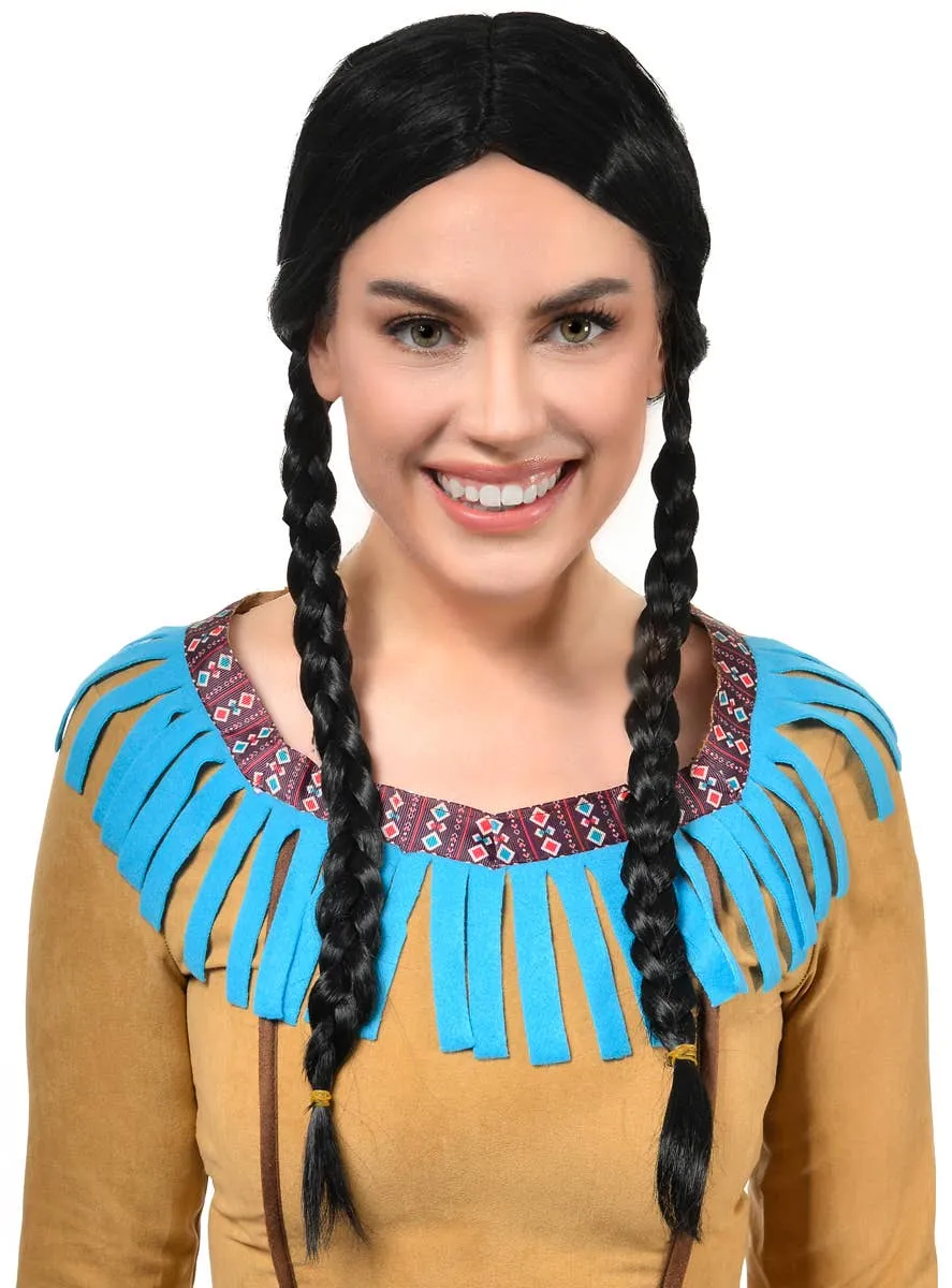 Native American Womens Black Braided Costume Wig