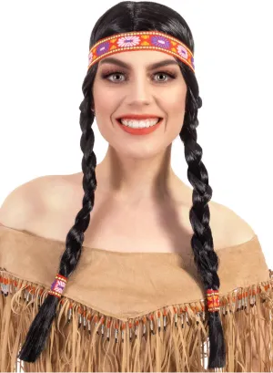 Native American Womens Black Costume Wig with Plaits