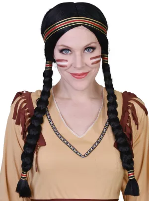 Native American Womens Long Black Braided Costume Wig