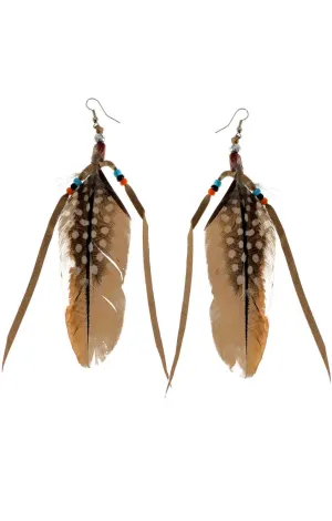 Native Indian Brown Feather Costume Earrings