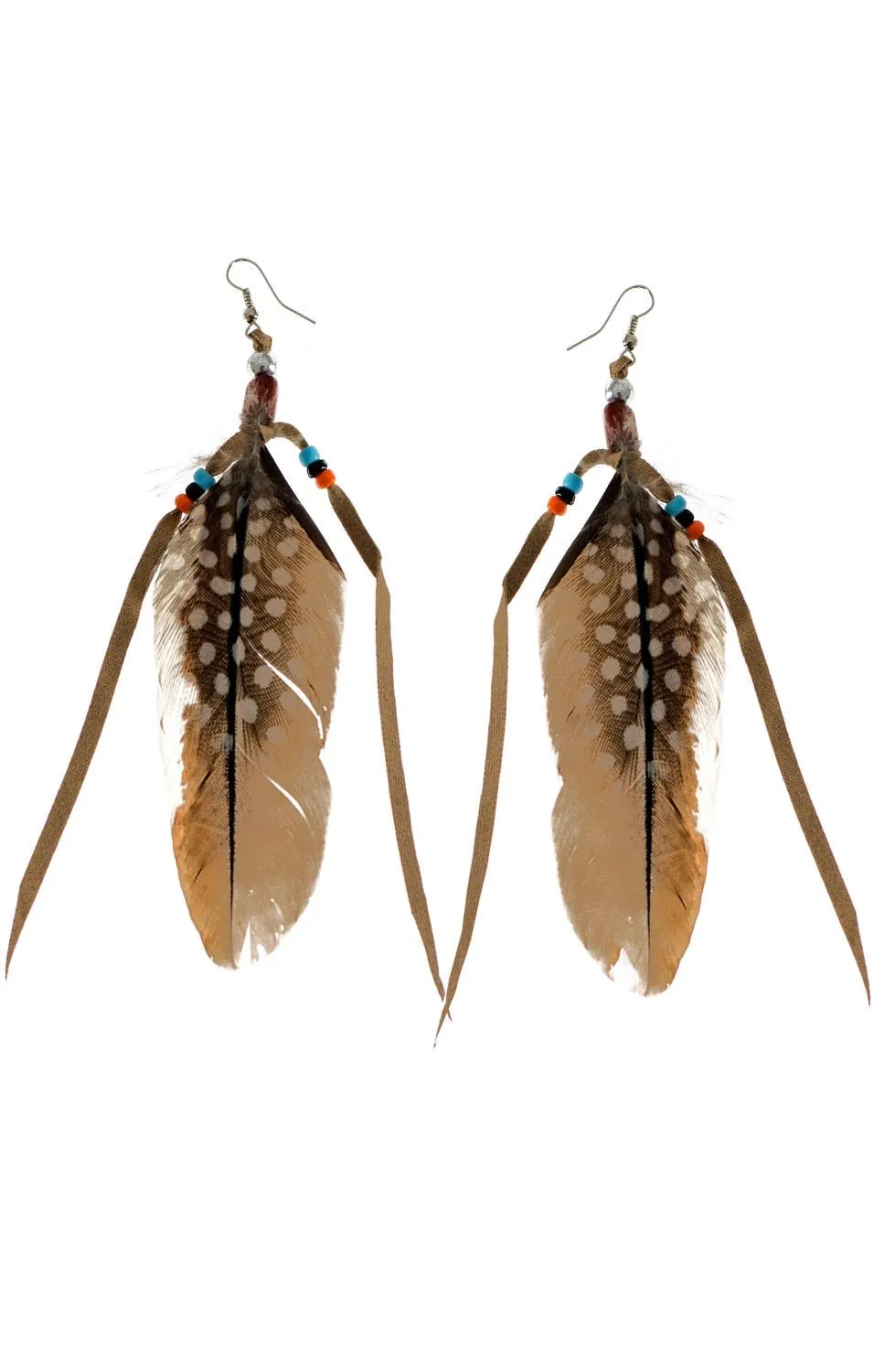 Native Indian Brown Feather Costume Earrings