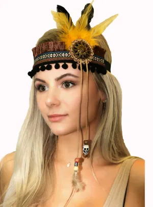 Native Indian Yellow Feather Deluxe Costume Headpiece