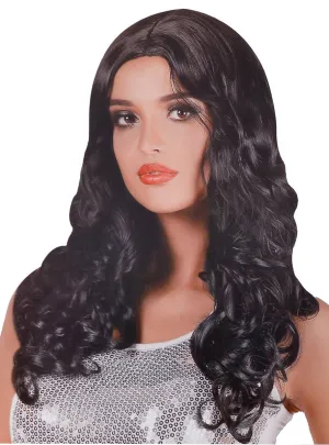 Natural Black Long Curly Womens Costume Wig