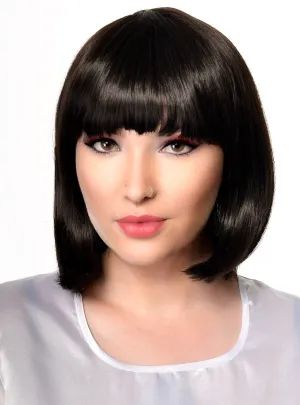 Natural Black Womens Short Bob Costume Wig with Fringe
