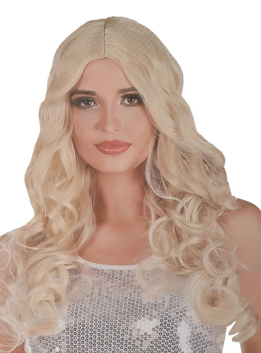 Natural Blonde Womens Long Curly Costume Wig