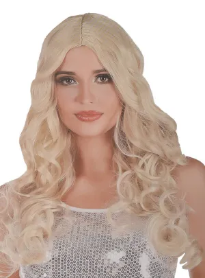 Natural Blonde Womens Long Curly Costume Wig
