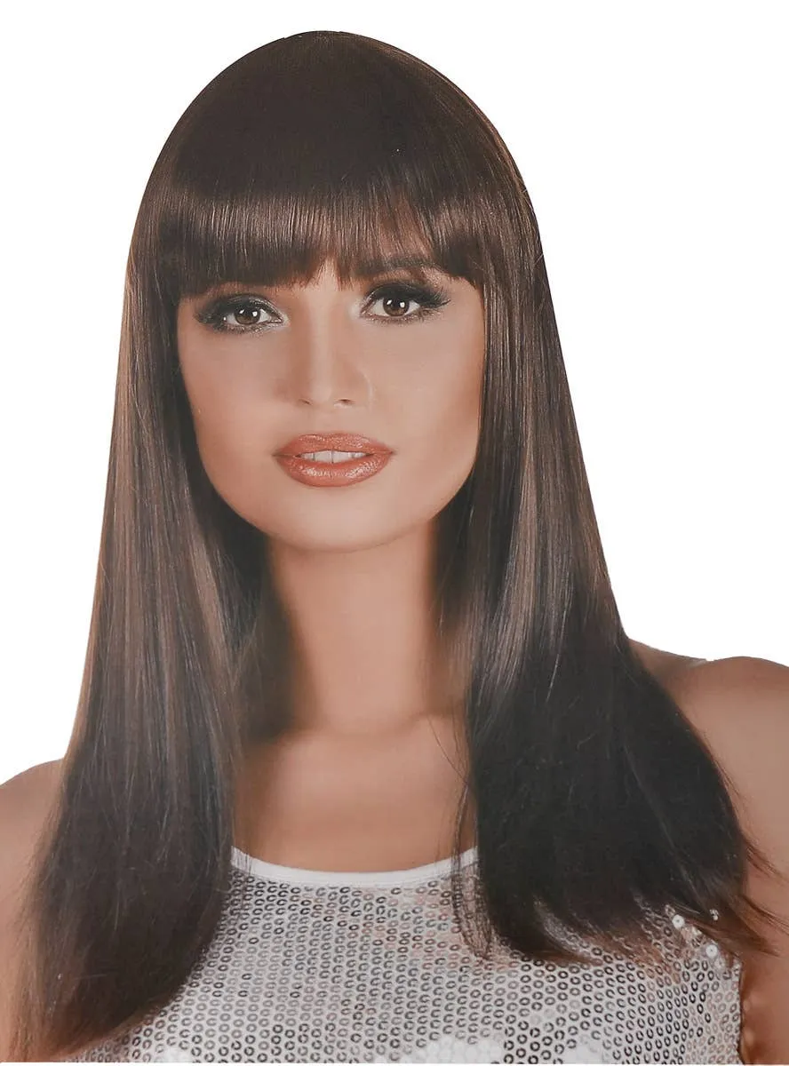 Natural Brown Womens Straight Costume Wig with Fringe