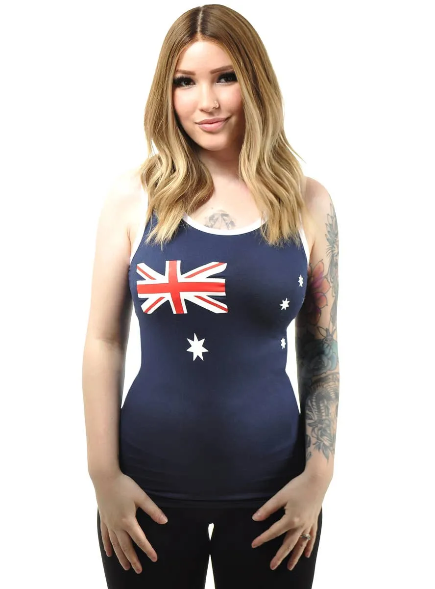 Navy Blue Aussie Flag Print Womens Tank Top
