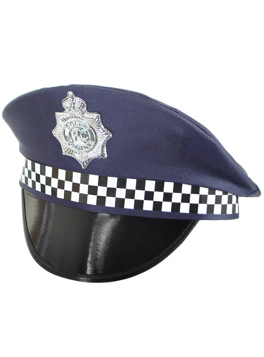 Navy Blue Chequered Police Costume Hat