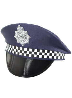 Navy Blue Chequered Police Costume Hat