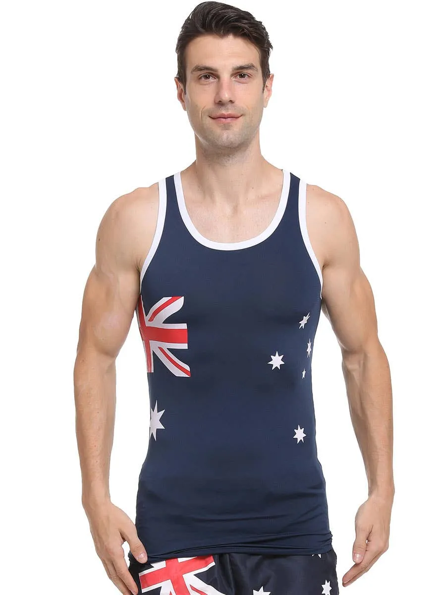 Navy Blue Mens Australia Day Flag Tank Top