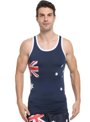 Navy Blue Mens Australia Day Flag Tank Top
