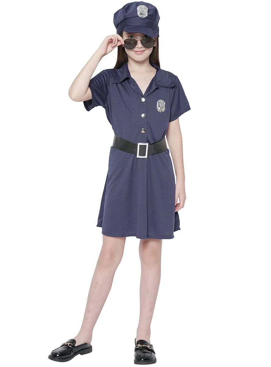 Navy Blue Police Officer Girls Occupation Costume