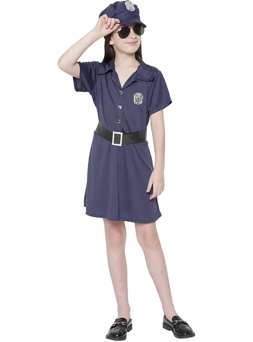 Navy Blue Police Officer Girls Occupation Costume