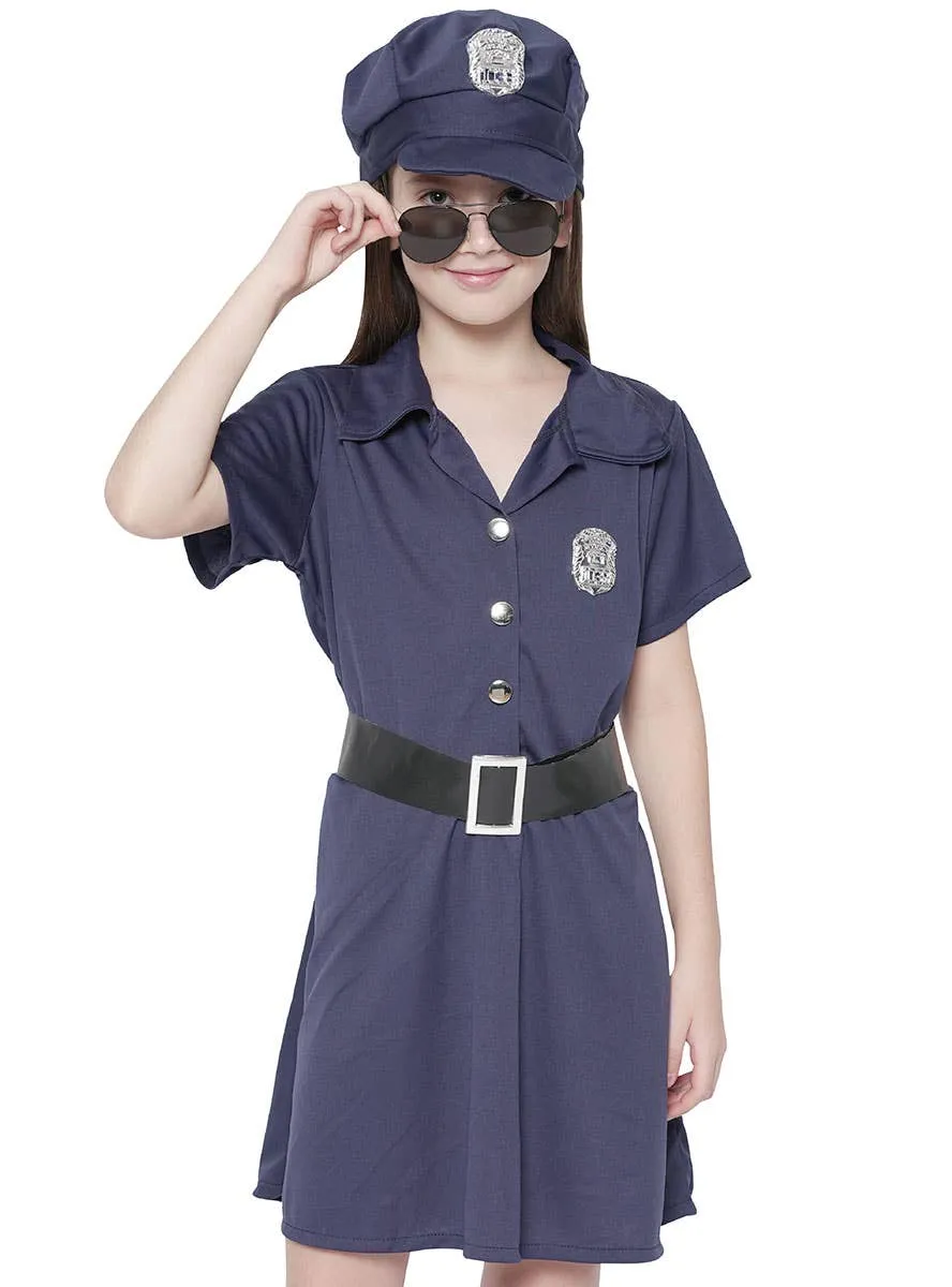 Navy Blue Police Officer Girls Occupation Costume