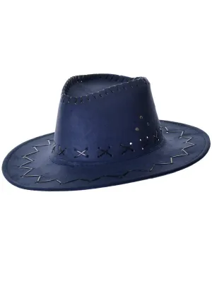 Navy Blue Suede Outback Cowboy Costume Hat