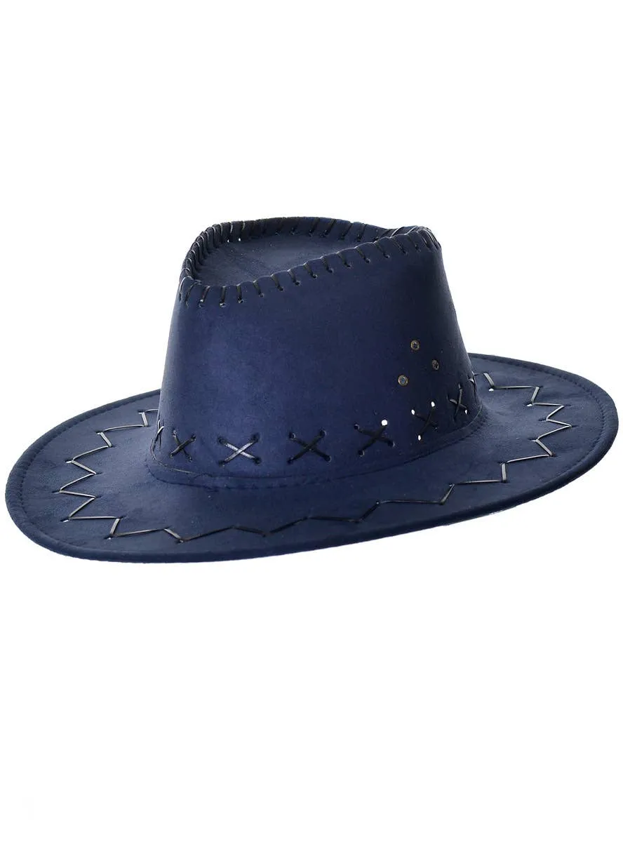 Navy Blue Suede Outback Cowboy Costume Hat