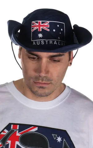 Navy Blue Wide Brim Novelty Australian Flag Hat
