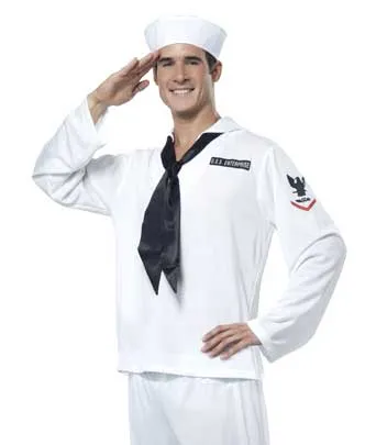 Navy Sailor Mens White Marine Uniform Costume