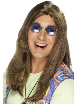 Neil Long Brown Hippie Mens Costume Wig