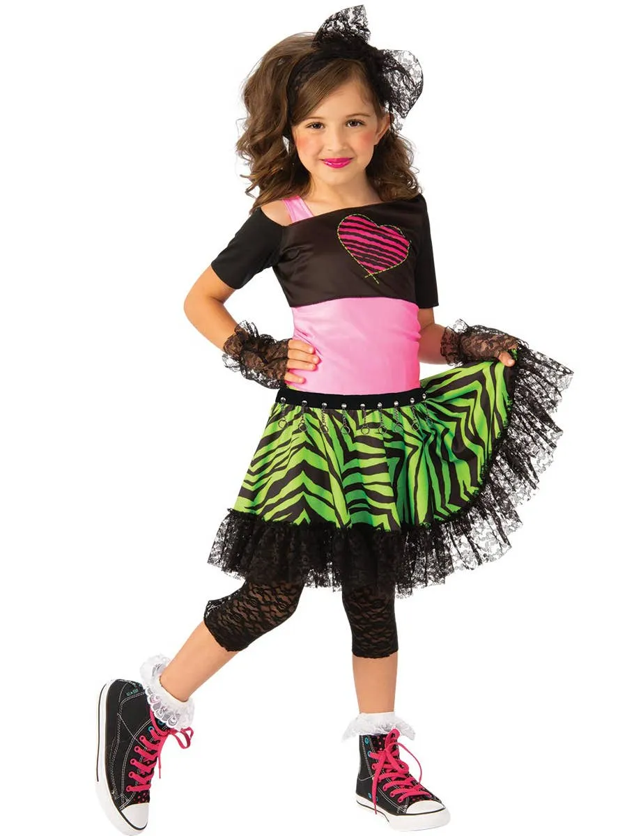 Neon 80s Material Girl Kids Dress Up Costume