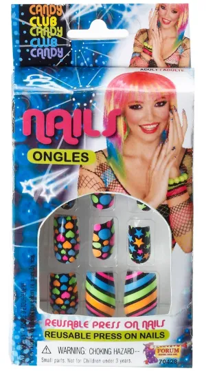 Neon 80s Stars Stripes Hearts And Spots Stick On Nails