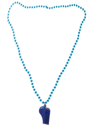Neon Blue 80s Beaded Necklace with Disco Whistle