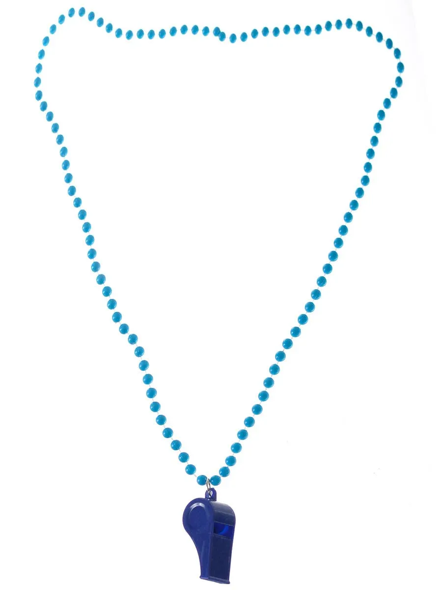 Neon Blue 80s Beaded Necklace with Disco Whistle