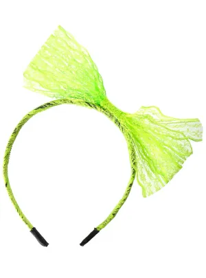 Neon Green 1980s Lace Bow Costume Headband