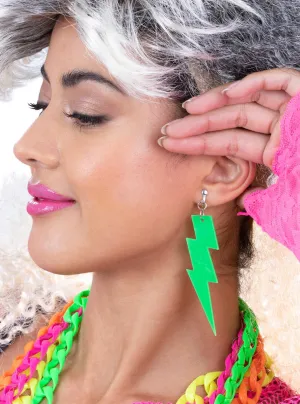 Neon Green 1980s Lightning Bolt Costume Earrings