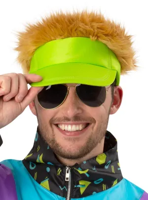 Neon Green 80s Costume Visor With Attached Hair
