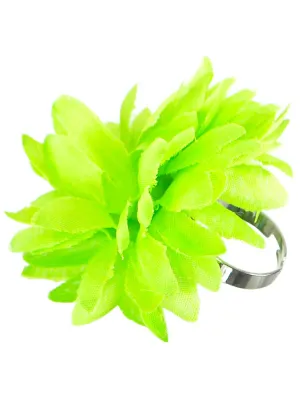 Neon Green Fabric Flower Costume Ring