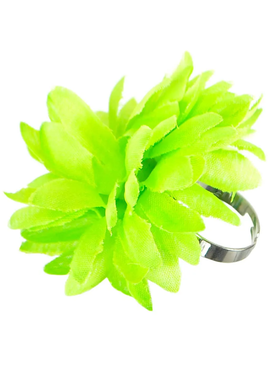 Neon Green Fabric Flower Costume Ring